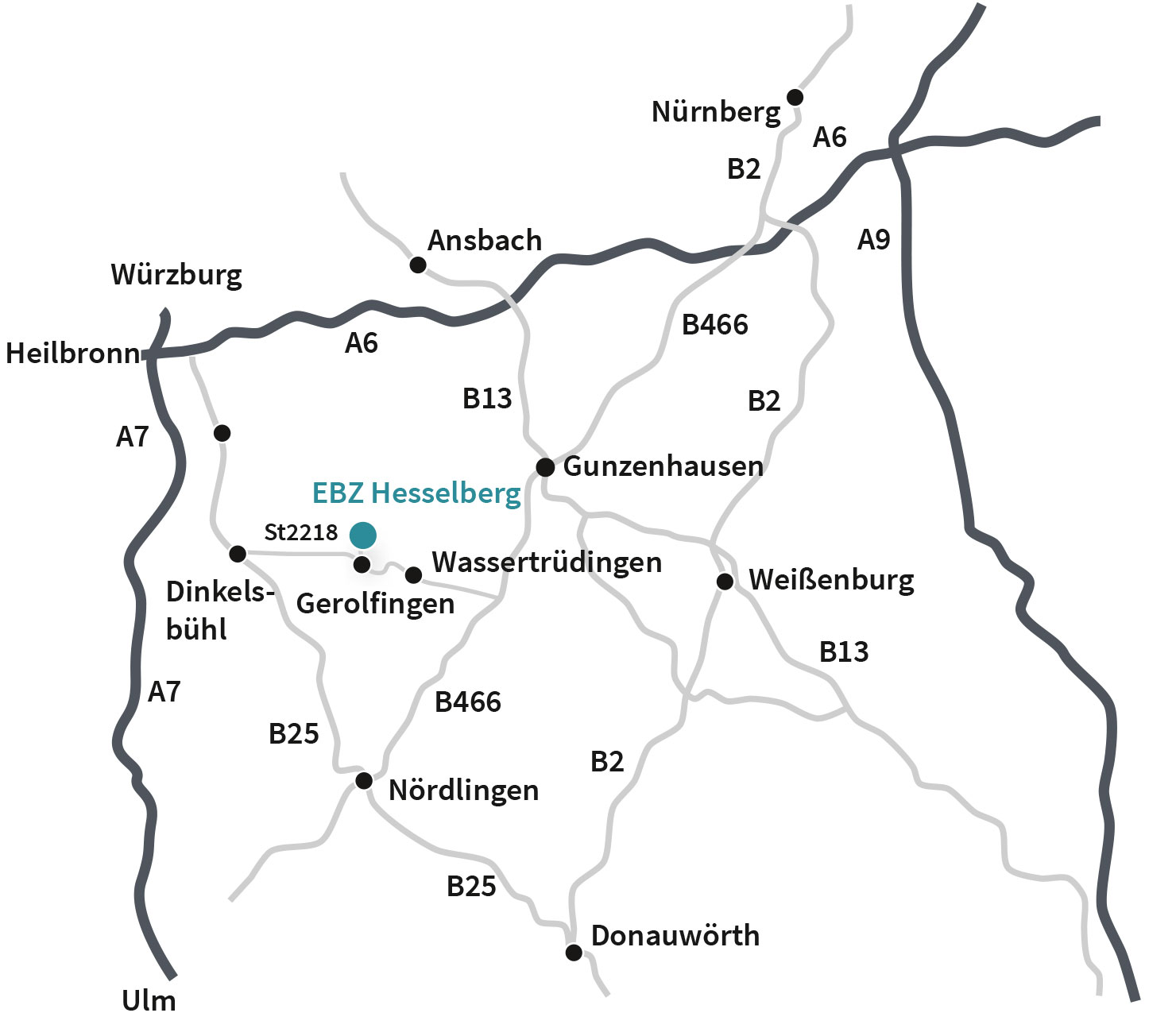 Anfahrtskarte zum EBZ Hesselberg